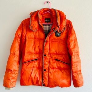 Happy Kids White Goose Down Puffer Jacket Women's Size M Orange Red Size M